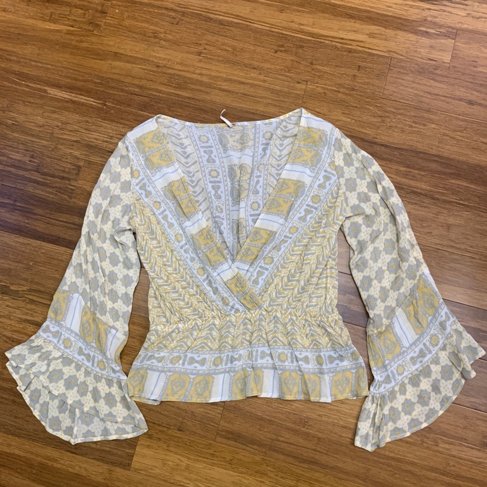 Free People Yellow and White Boho Blouse